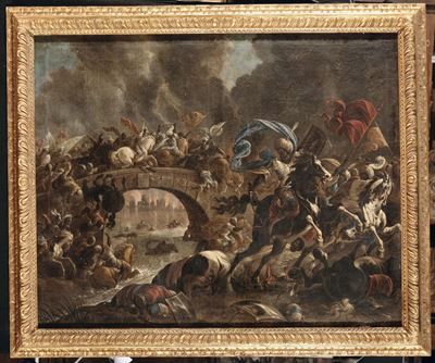 Scuola Italiana del XVII Secolobattaglia con Cavalieri sul Ponte
