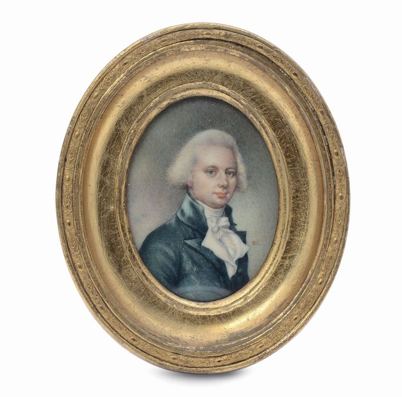 Miniatura con giovinetto, XIX secolo  - Asta Arredi dalle dimore degli eredi Ercole Marelli e altre provenienze - Cambi Casa d'Aste