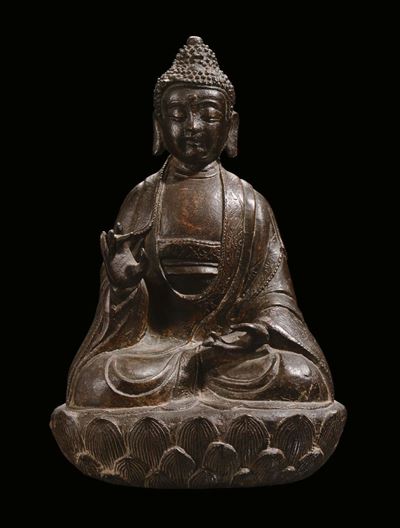 Scultura in Bronzo Raffigurante Buddha, Cina, Dinastia Ming, XVII Secolo