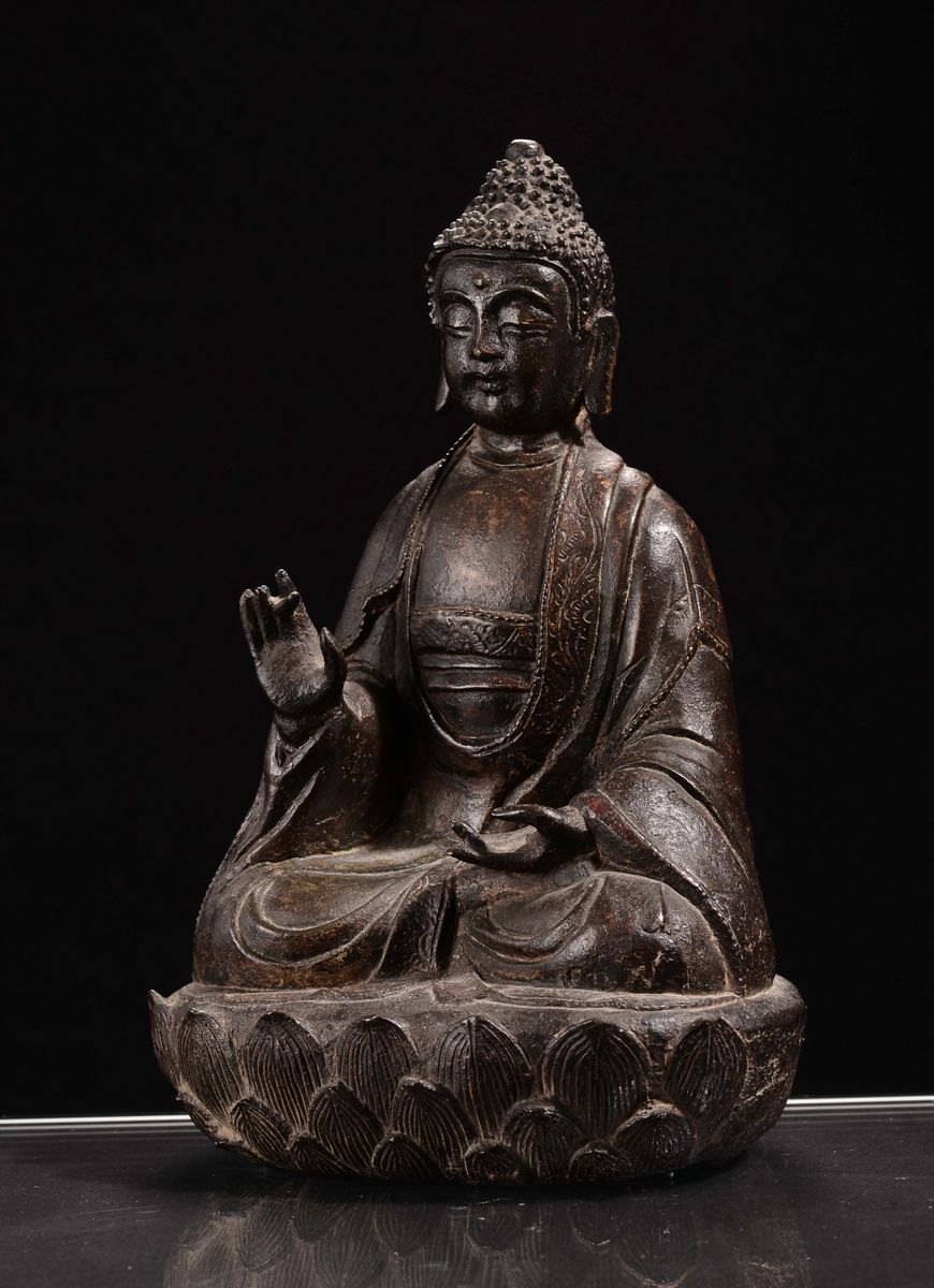 Scultura in Bronzo Raffigurante Buddha, Cina, Dinastia Ming, XVII Secolo
