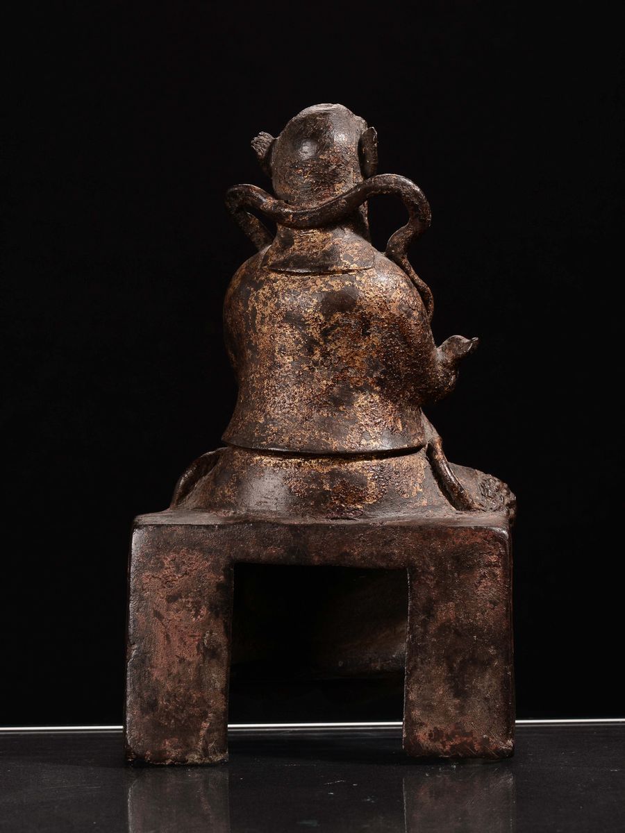 Scultura in Bronzo Dorato Raffigurante Simhanada-avalokitesvara, Cina, Dinastia Ming, XVII Secolo