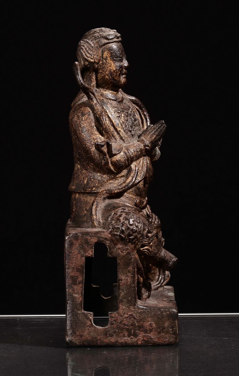 Scultura in Bronzo Dorato Raffigurante Simhanada-avalokitesvara, Cina, Dinastia Ming, XVII Secolo