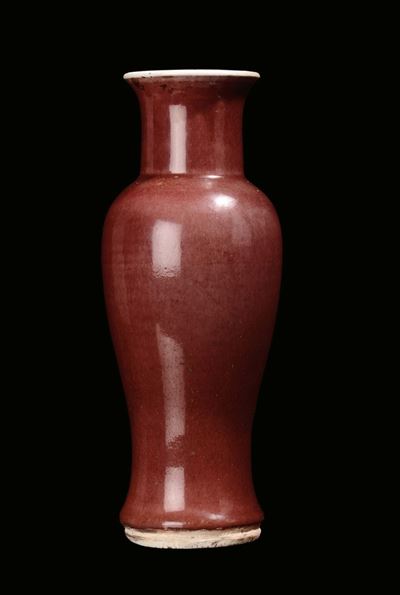 Vaso in Ceramica a Fondo Rosso, Cina, Repubblica, XX Secolo