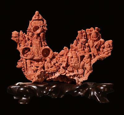 Scultura in Corallo con Personaggi, Cina, Inizio XX Secolo