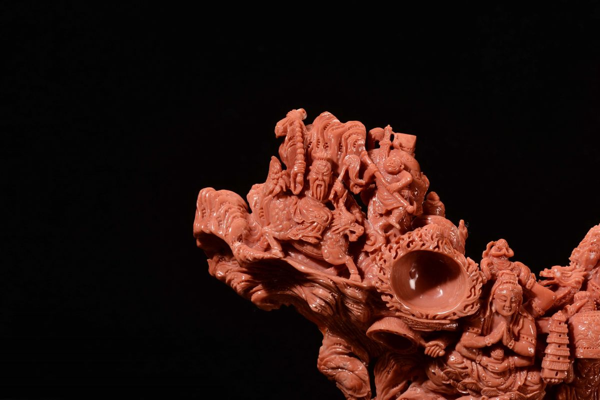 Scultura in Corallo con Personaggi, Cina, Inizio XX Secolo