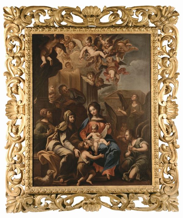 Scuola del XVII secolo Sacra Famiglia e angeli