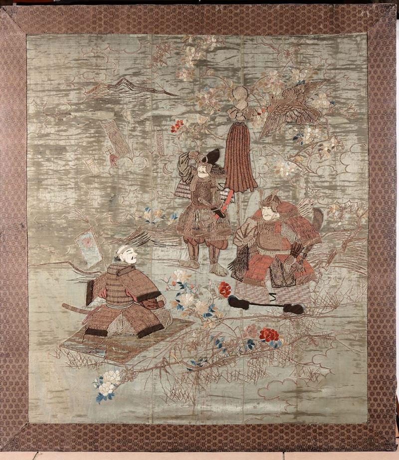 Pannello giapponese con samurai  - Auction Furnishings from the mansions of the Ercole Marelli heirs and other property - Cambi Casa d'Aste