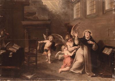 Scuola Fiamminga del XVII Secolosanto Monaco con Cherubini