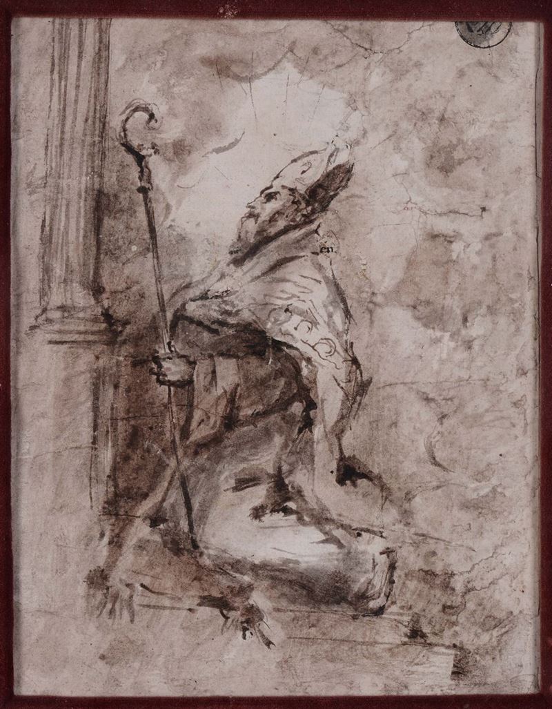 Anonimo artista del XVIII secolo Vescovo in preghiera  - Asta Antiquariato e Dipinti Antichi - Cambi Casa d'Aste