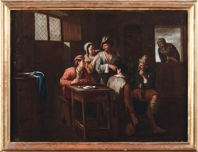 Scuola del XVIII Secoloscena D'interno con Figure