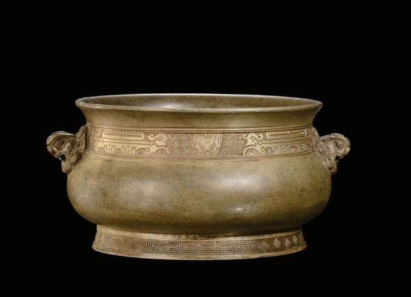 A bronze carved censer, China, Ming Dynasty, 17th centuryapocryphal Xuande mark