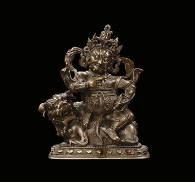 Guerriero su Cane di Pho in Bronzo, Cina, Dinastia Qing, XVIII Secolo