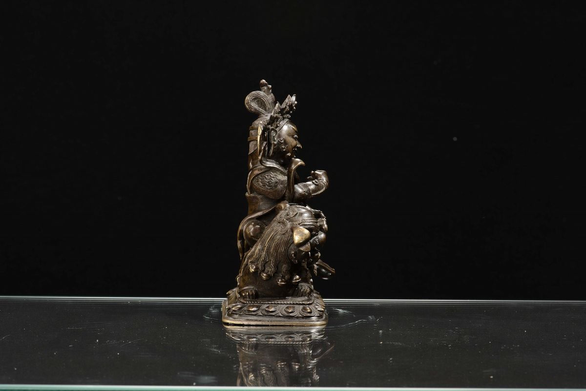 Guerriero su Cane di Pho in Bronzo, Cina, Dinastia Qing, XVIII Secolo
