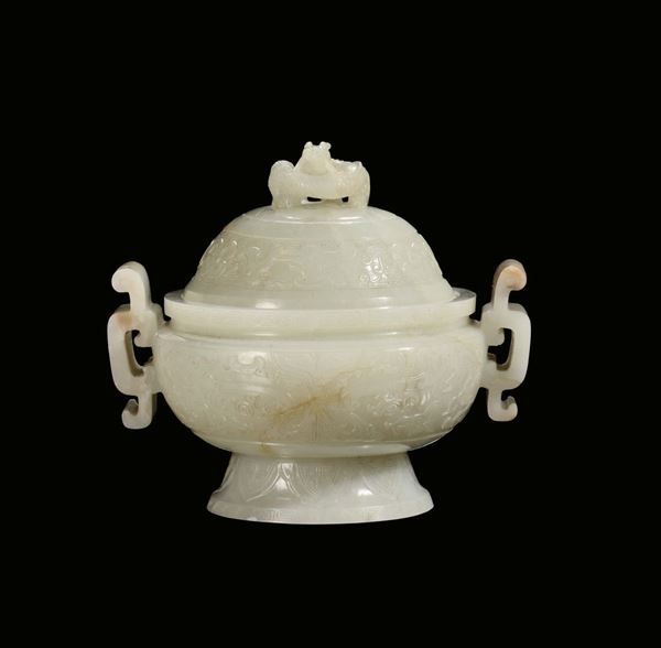 Incensiere con coperchio in giada bianca, Cina, Dinastia Qing, XVIII secolo