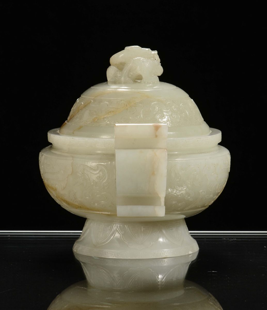 Incensiere con Coperchio in Giada Bianca, Cina, Dinastia Qing, XVIII Secolo