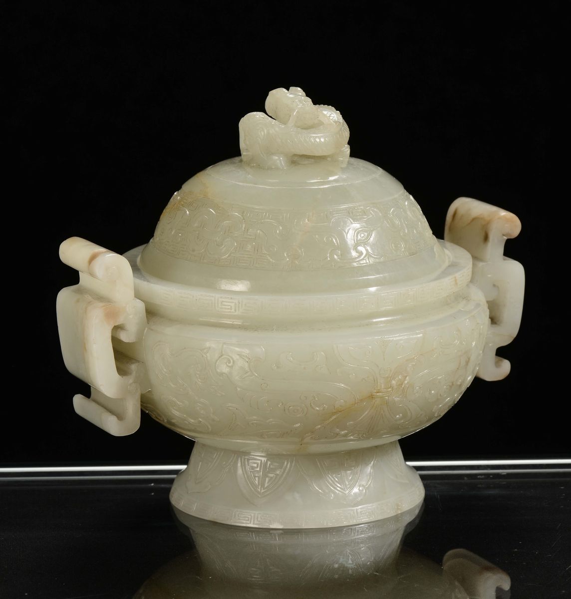 Incensiere con Coperchio in Giada Bianca, Cina, Dinastia Qing, XVIII Secolo