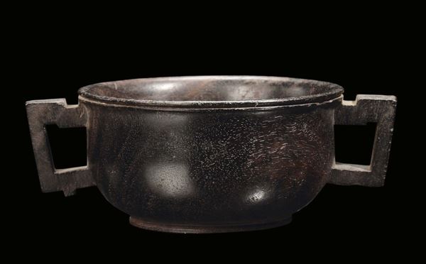 A zitan wood two-handled bowl, China, Qing Dynasty, 19th century