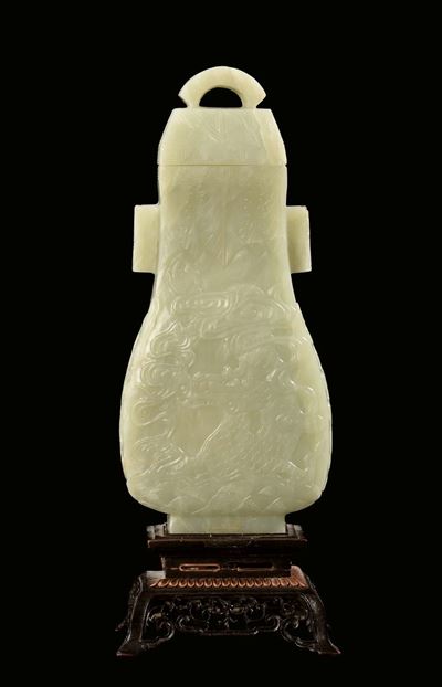 Vaso con Coperchio in Giada Gialla, Cina, XX Secolo