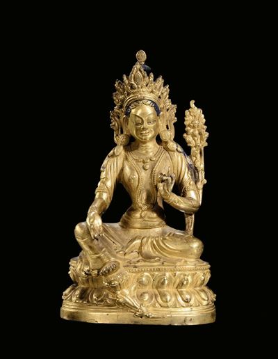 Syama-tara in Bronzo Dorato, Cina, Dinastia Qing, Periodo Qianlong (1736-1795)