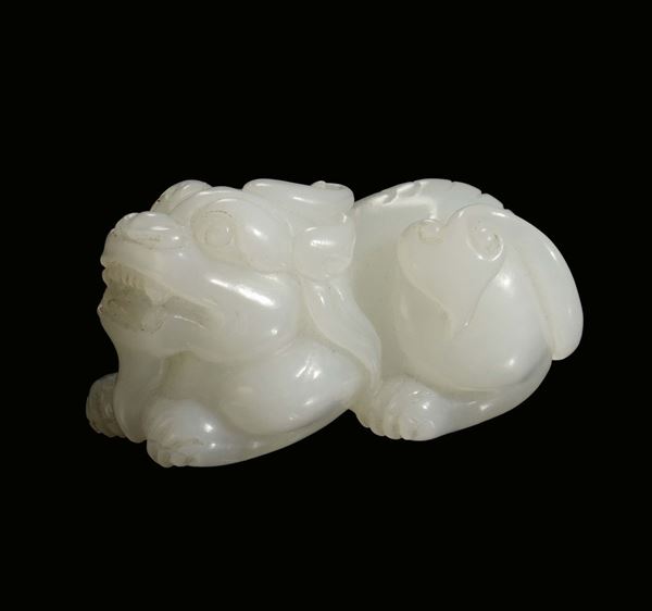 A small white jade carving of “Dog Pho”, China, Qing Dynasty, Qianlong Period (1736-1795)