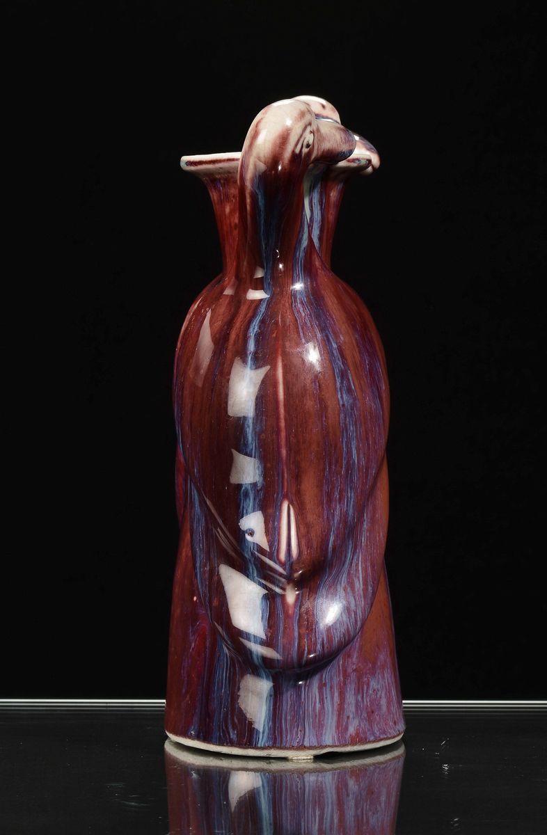 Vaso in Porcellana con Decoro Flambè Anse a Guisa di Volatili, Cina, XIX Secolo