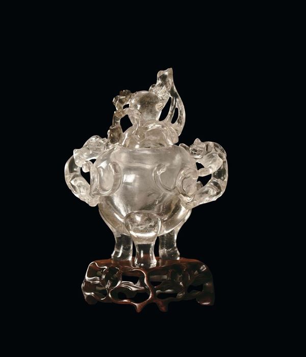 Incensiere tripode in cristallo, Cina, XIX secolo