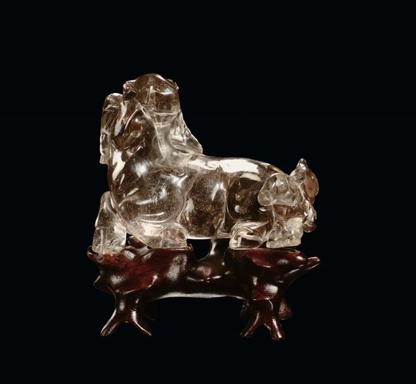 A rock crystal goat with kid, China, Qing Dynasty, 19th century