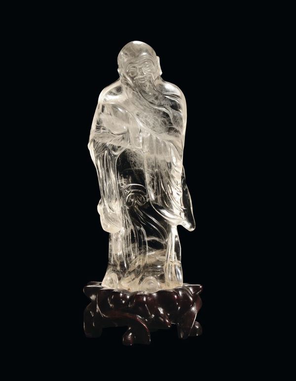 A rock crystal figure of wise man, China, Qing Dynasty, 19th century