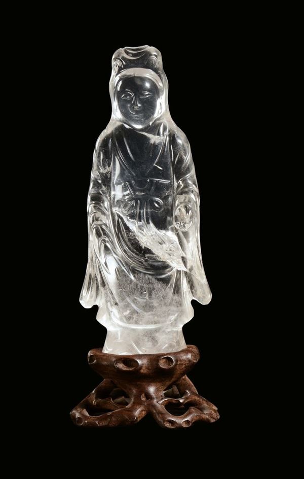 A rock crystal figure of guanyin, China, Qing Dynasty, 19th century
