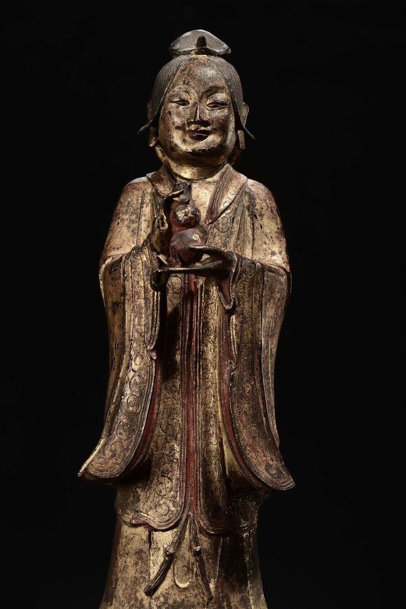 Guanyin in Bronzo Dorato, Cina, Dinastia Ming, XVII Secolo