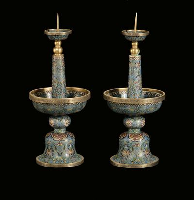 Coppia di Alzatine Cloisonné, Cina, Dinastia Qing, XIX Secolo