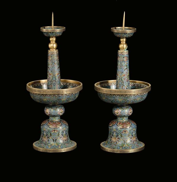 A pair of cloisonné raised backs, China, Qing Dynasty, 19th centuryApocryphal Qianlong mark