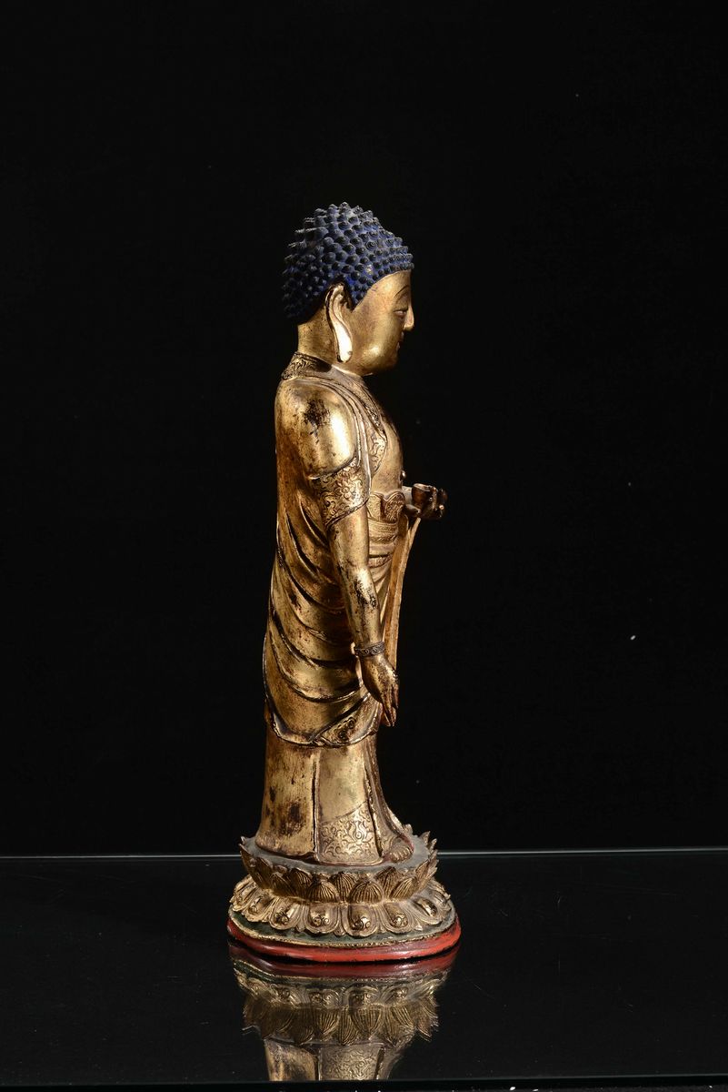 Grande Buddha Eretto in Bronzo Dorato, Cina, Dinastia Ming, XVII Secolo