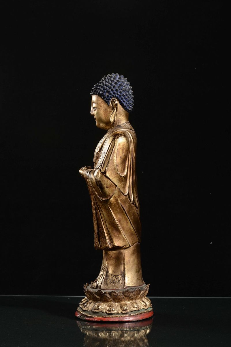 Grande Buddha Eretto in Bronzo Dorato, Cina, Dinastia Ming, XVII Secolo