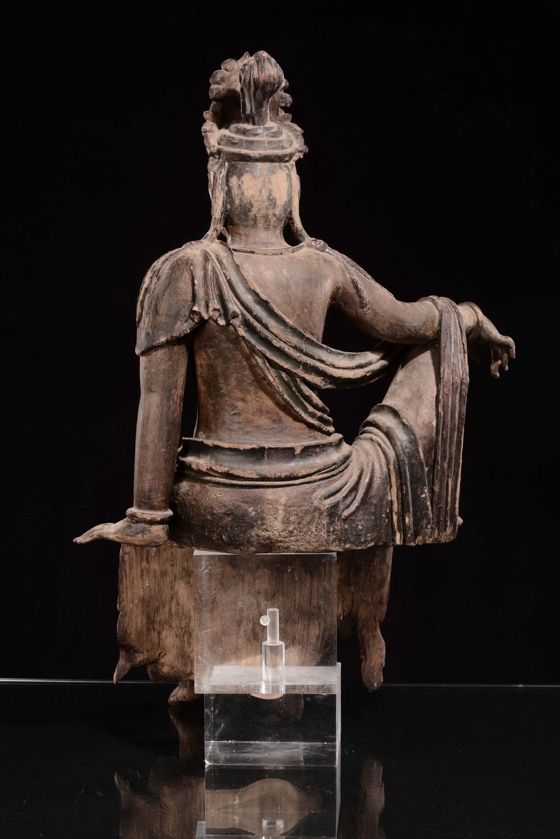 Scultura in Legno di Guanyin Seduta, Cina, Dinastia Qing, XIX Secolo
