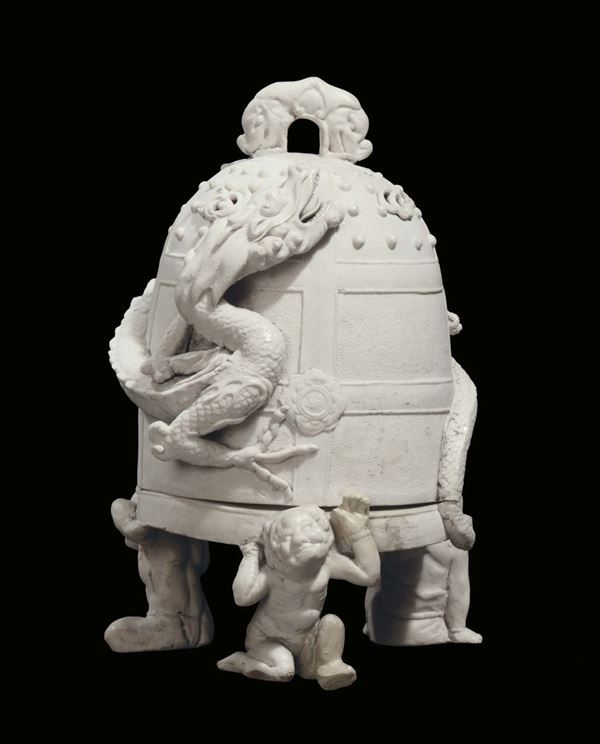 A biscuit box with relief dragon, China, Qing Dynasty, 19th century