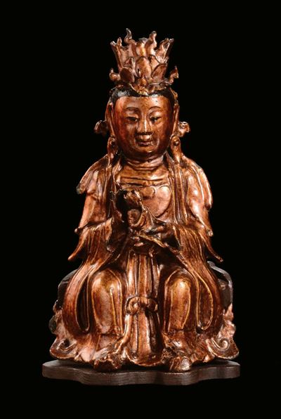 Figura in Bronzo Raffigurante Donna con Bambino, Cina, Dinastia Ming, XVII Secolo