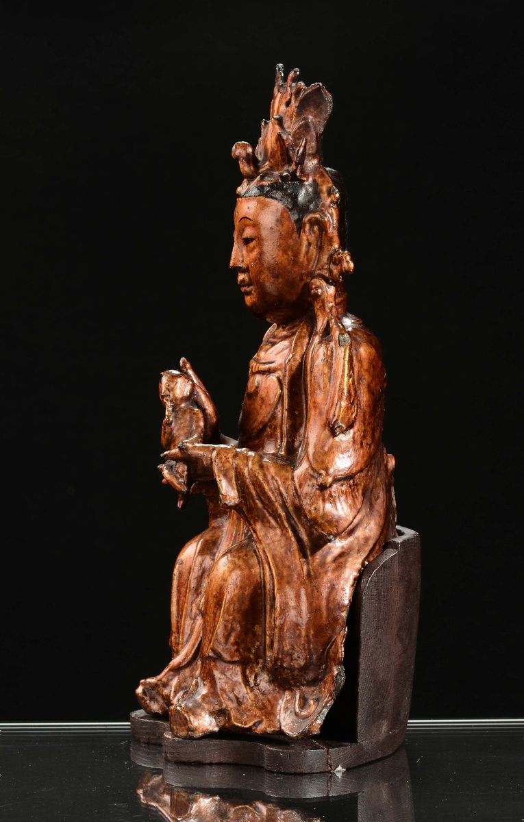 Figura in Bronzo Raffigurante Donna con Bambino, Cina, Dinastia Ming, XVII Secolo