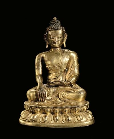 Buddha in Bronzo Dorato, Cina, Dinastia Ming, XVII Secolo