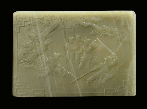 A jade plaque with boys, China, Qing Dynasty, 19th century