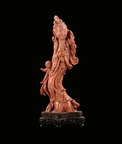 Figura di Guanyin in Corallo, Cina, Dinastia Qing, Fine XIX Secolo