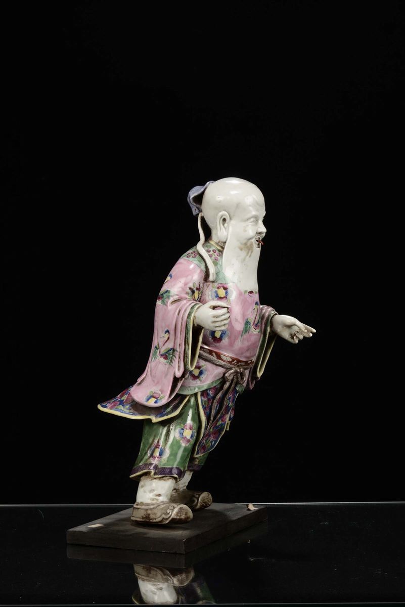 Figura Maschile in Porcellana Policroma, Cina