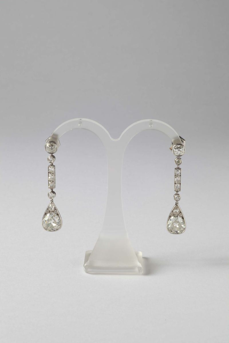 A pair of old-cut diamonds pendent earrings  - Auction Silver, Watches, Antique and Contemporary Jewelry - Cambi Casa d'Aste