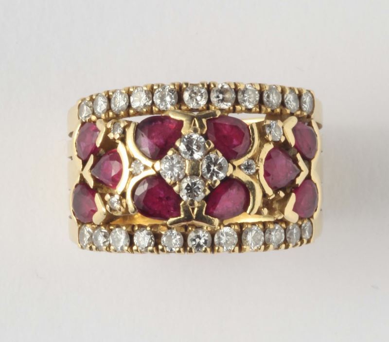 Anello a fascia con rubini e diamanti  - Auction Ancient and Contemporary Jewelry and Watches - Cambi Casa d'Aste