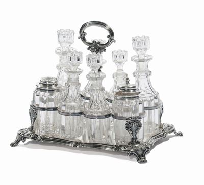 Cruet in Argento con Otto Ampolle in Cristallo