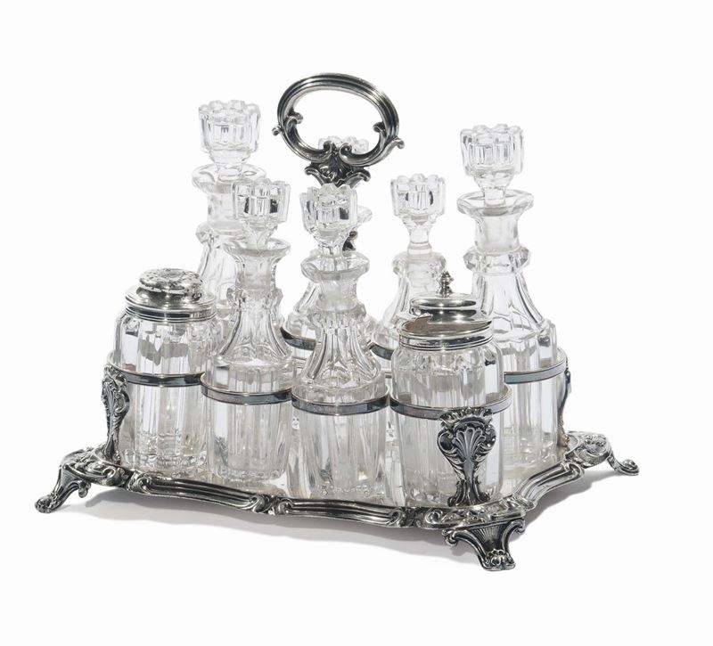 Cruet in argento con otto ampolle in cristallo  - Auction Silvers and Jewels - Cambi Casa d'Aste