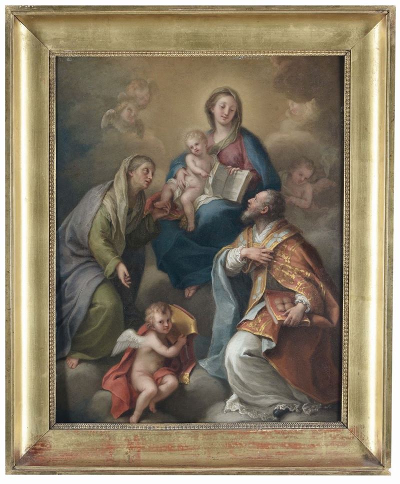 Giuseppe Bonito (Castellammare di Stabia 1707 - Napoli 1789), attribuito a Madonna col Bambino, Sant'Anna e San Nicola di Bari  - Asta Fine Selection - II - III - Cambi Casa d'Aste