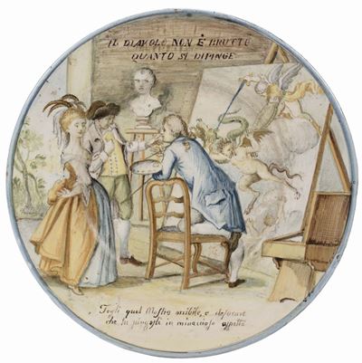 Piatto di Maiolica con Figure, F. Campani, Terchi XVIII Secolo