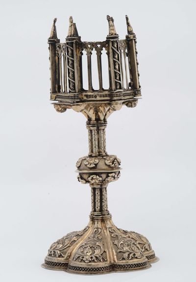 Parte di Reliquiario in Argento Dorato Sbalzato, Fuso e Cesellato, Arte Tardo-gotica, Sicilia XV-...