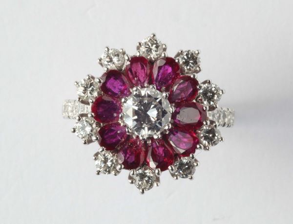 A ruby and diamonds ring